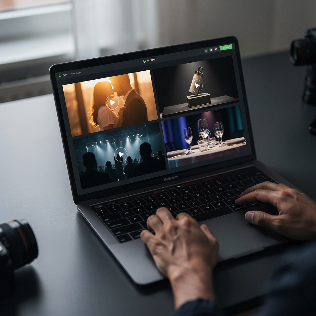 Lucid Content Studio professional video portfolio showcase featuring cinematic wedding and corporate event reels